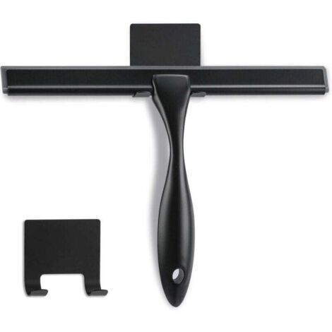 Raclette de douche - 25,4 cm - Noir mat - Raclette multifonction en acier inoxydable pour salle de bain, portes de douche, miroirs, carreaux et fenêtres de voiture - 100 % sans rayures,