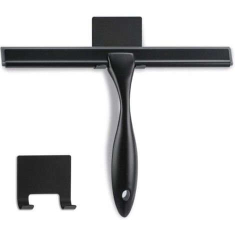 Raclette de douche - 25,4 cm - Noir mat - Raclette multifonction en acier inoxydable pour salle de bain, portes de douche, miroirs, carreaux et fenêtres de voiture - 100 % sans rayures,