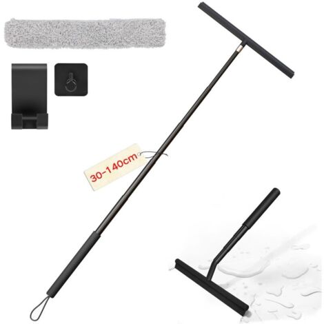 Raclette de Douche 30-140cm Réglable, Raclette Salle de Bain Douche avec Deux Crochets, Poignée en Métal Antidérapante, pour enlever Les Poils des Animaux, des Chats, des Chiens