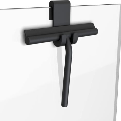Raclette de douche avec support en silicone, pour vitres de salle de bain, vitres, portes de douche et vitres de voiture - Noir