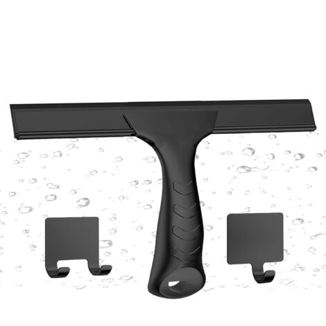 Raclette de douche de salle de bain – Essuie-glace en acier inoxydable avec crochets adhésifs  Outil de nettoyage de salle de bain polyvalent pour vitres de douche, vitres de voiture
