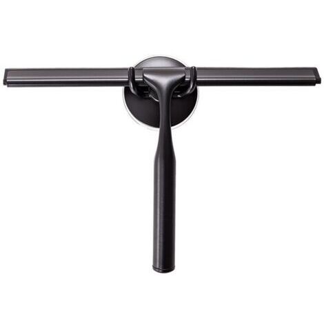 Raclette de douche en acier inoxydable avec crochet à ventouse puissant pour salle de bain, cuisine, miroir, voiture, fenêtre et verre, 25,5 cm, noir.