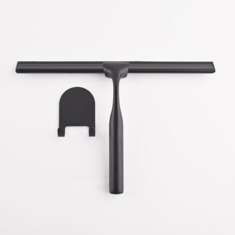 Raclette de Douche en Acier Inoxydable avec Crochet à Ventouse Solide pour Salle de Bain,Cuisine,Miroir,Voiture,fenêtre et Verre,25,4 cm,Noir.