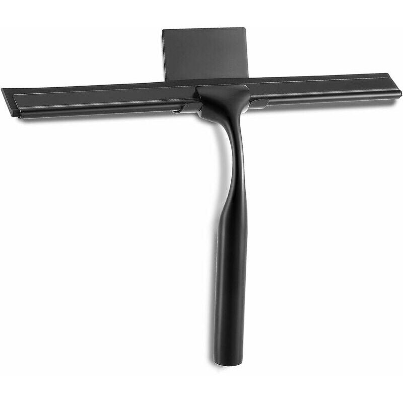 KZQ - Raclette de douche en acier inoxydable pour nettoyage de vitres, dimensions 25,8x16,5 cm, avec crochet mural pour salle de bain - rtgpt (Noir)