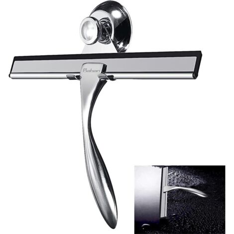 Raclette de Douche en Acier Inoxydable, Vitre Raclette l'eau De ménage Lame en Silicone Raclette Vitre pour Salle De Bain Fenêtre 25 x 17 cm