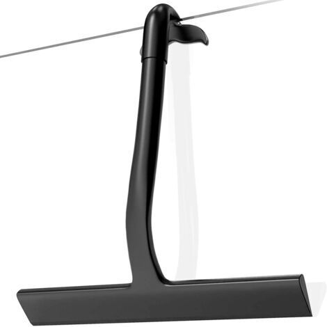 Raclette de douche en silicone monobloc — Raclette avec crochet intégré (sans perçage) — Pour verre, miroirs, fenêtres et carrelage — 23 cm — Noir