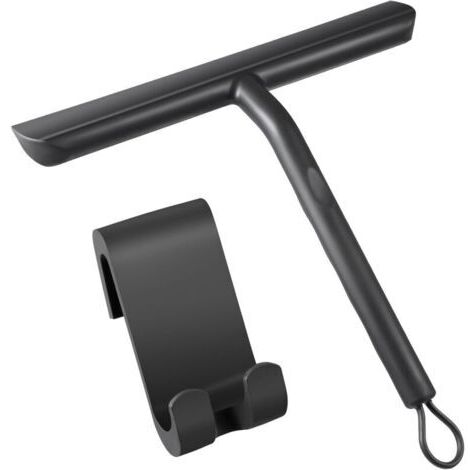 Raclette de Douche Nettoyage sans Traces pour Porte en Verre,Raclette Salle de Bain avec Support-21cm Noir,Raclette Silicone pour Vitre de Voiture,Miroir etc - crochet en silicone