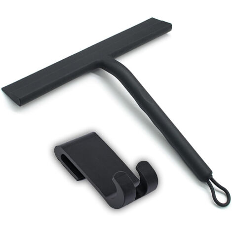 Raclette de Douche Nettoyage sans Traces pour Porte en Verre,Raclette Salle de Bain avec Support-25cm Noir,Raclette Silicone pour Vitre de Voiture,Miroir etc
