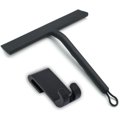 Raclette de Douche Nettoyage sans Traces pour Porte en Verre,Raclette Salle de Bain avec Support-25cm Noir,Raclette Silicone pour Vitre de Voiture,Miroir etc