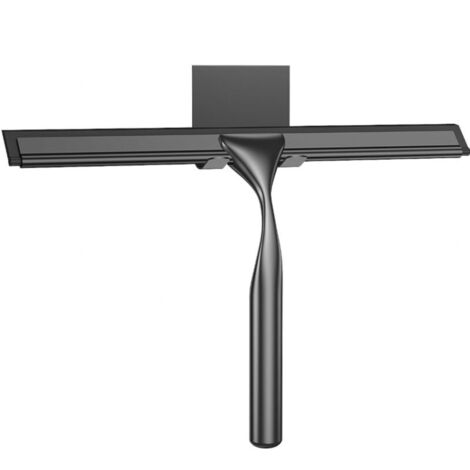 Raclette de douche noire en acier inoxydable de 25 cm avec crochet, nettoyant pour vitres de douche, raclette de douche en silicone remplaçable pour vitres, miroirs, carrelage et cuisine.