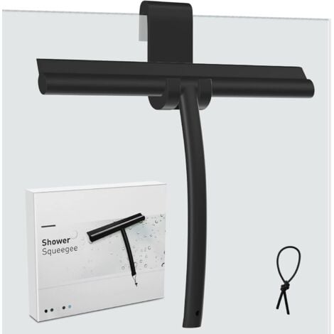 SUNXURY Raclette de Douche, Raclette avec Support en Silicone Raclette Douche avec Noyau Acier Inoxy pour Salle de Bain, Verre, Porte de Douche, Raclette Vitre pour Fenêtre Voiture - Noir