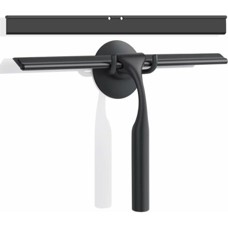 Raclette de Douche Vitre avec Support Mural, Raclette de Vitre 25cm pour Salle de Bain avec Lame en Silicone, Raclette Nettoyage Professionnel Fenêtre Voiture Verre Miroir,Noir