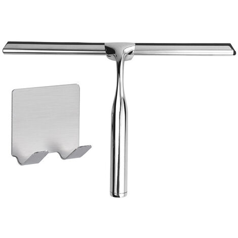 Raclette de Douche Vitre en Acier Inox, Douche Essuie-Glace 26cm avec Crochet sans Perçage, Raclette Pour Salle De Bain,Miroir,Nettoyage en Verre,Carrelage