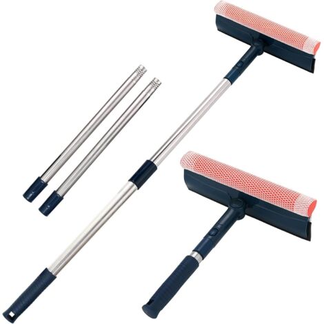 Raclette de fenêtre multi-usage  davec manche , outils de nettoyage 2 en 1 avec lame double face en caoutchouc et éponge à récurer