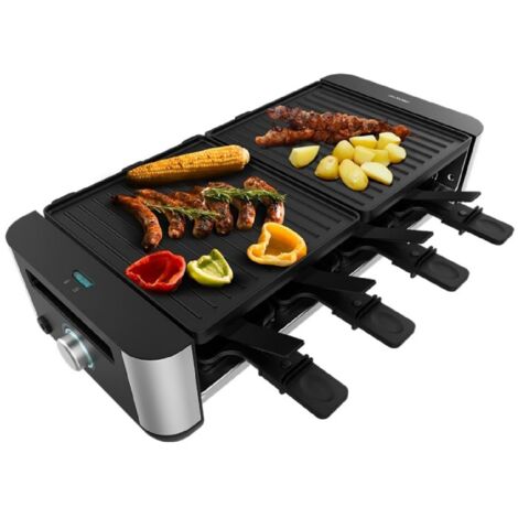 Raclette de Formaggio e grill de 1400 W con grill superiorcon due piastre econ rifinito in acciaio inox.