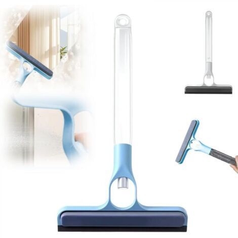 Raclette de nettoyage de vitres 3 en 1, outil de nettoyage de vitres, raclette de douche (bleu, manche court - 1 pièce)