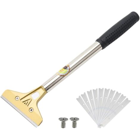 Raclette décapeur 10 lames 100 mm - Manche 32 cm anti-dérapant - Pour carrelage, vitre, miroir, plaque cuisson - Colle, papier peint, peinture