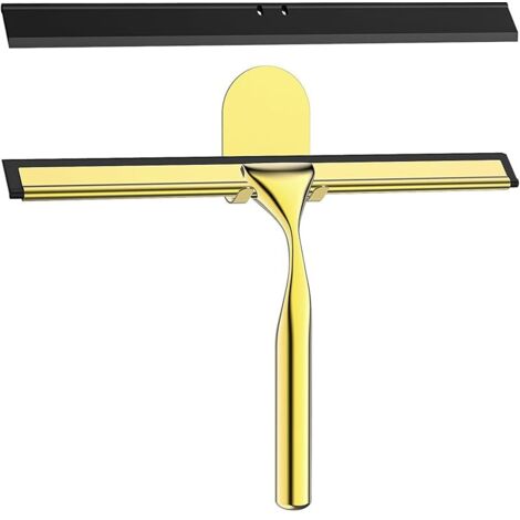Raclette Douche en Acier INOX, 25.5cm Raclette de Douche avec Crochet, Remplaçable Silicone Raclette Salle de Bain Douche pour Vitre, Miroir, Carrelage, Cuisine - Or