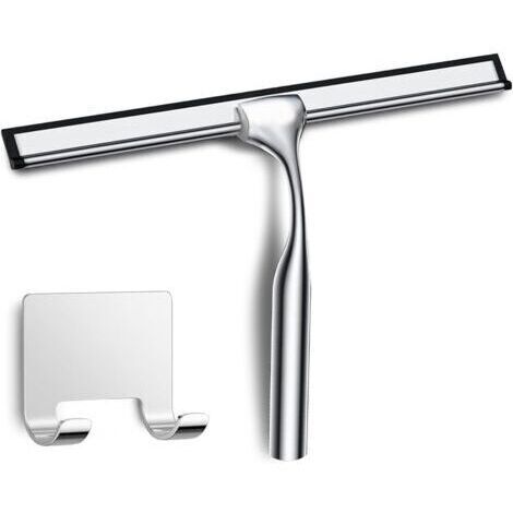 Raclette Douche en Acier INOX avec Crochet, Raclette de Douche Argent, Raclette Vitre Douche, Raclette Salle de Bain pour Carrelage Mur Verre Porte Miroirs Fenêtres Table