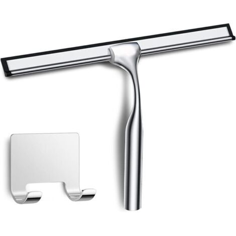 Raclette Douche en Acier INOX avec Crochet, Raclette de Douche Argent, Raclette Vitre Douche, Raclette Salle de Bain pour Carrelage Mur Verre Porte Miroirs Fenêtres Table