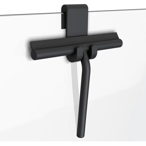 Raclette Douche Noir - Essuie-vitre avec Crochet de Suspension - Raclette Salle de Bain Tract Douche - Essuie-Glace et Extract - Raclette à Vitre (Noir)