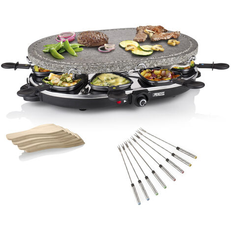 RACLETTE für 8 Personen ovaler Steingrill mit Teppan Gabeln 1200Watt