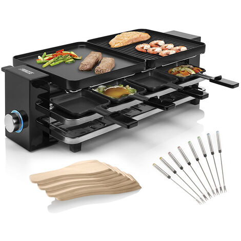 RACLETTE Gerät 8 Personen, 2 wendbare Grillplatten mit Parkdeck, 8 Gabeln, 1200W