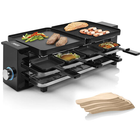 RACLETTE Gerät eckig für 8 Personen, 2 wendbare Grillplatten mit Parkdeck, 1200W
