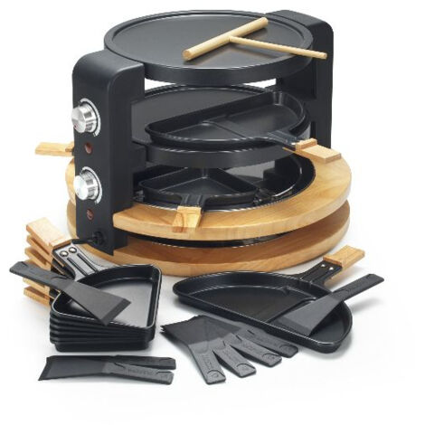 Raclette - Grill - crêpes 8 Personnes - 1500W avec Poêlons en Bois et Range Poêlons - Kitchenchef