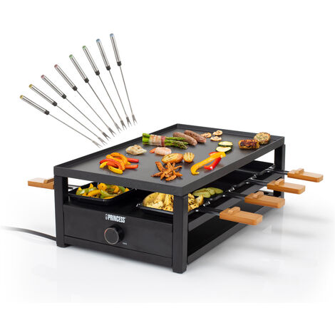 Raclette Grill für 8 Personen Ablage für Pfännchen, 44x25cm, 1300Watt & 8 Gabeln