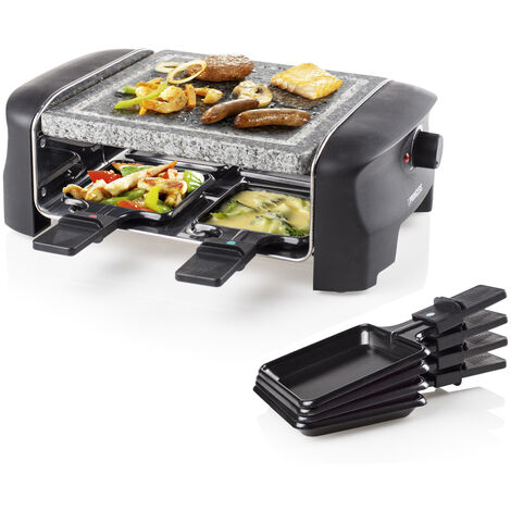 RACLETTE Partygrill für 4 Personen, Steinplatte 21x21cm, 600 Watt