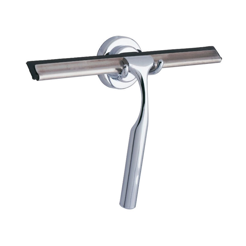 Wenko - Raclette de douche Terni, raclette salle de bain avec support mural, Lot de 2, acier, 24,5x16,5 cm, brillant