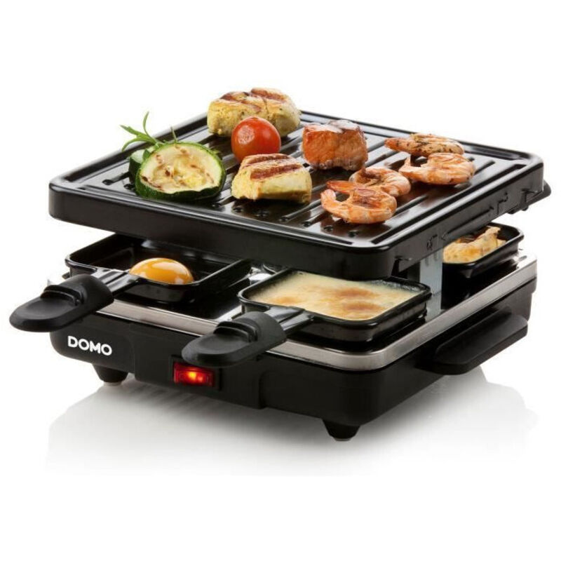Domo - Just us DO9147G Raclette Funzione grill, Rivestimento antiaderente, Spia luminosa, 4 vaschette Nero