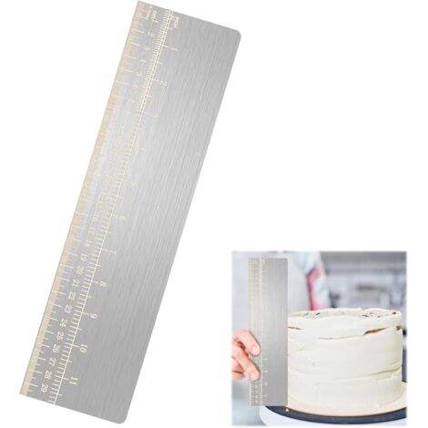 Racloir à gâteau en acier inoxydable argenté avec graduation, racloir de 30 cm pour lisser les gâteaux, outil de cuisine pour la pâtisserie et la crème au beurre.