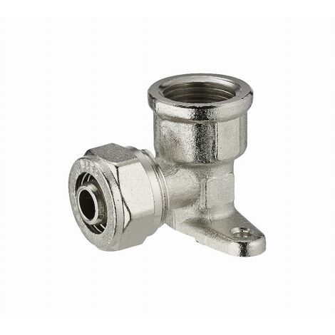 Racor de compresión codo para tubo multicapa NOYON & THIEBAULT - Ø 16 mm hembra atornillable F1/2' (15x21) 2 agujeros para montaje en pared - 3990-1516L1