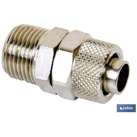Racor metálico recto macho cónico T10/8 - enchufe instantáneo ligero y resistente