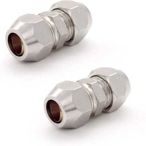 racores de gas tipo oliva de 8 mm, racor para manguera neumática plateado, conector rápido de doble tubo recto de cobre niquelado, apto para fontanería y compresores de aire.