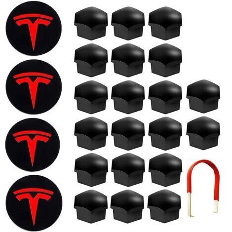 Radabdeckung, copertura centrale per Tesla Model 3, S, X (rosso), incl. strumento di smontaggio