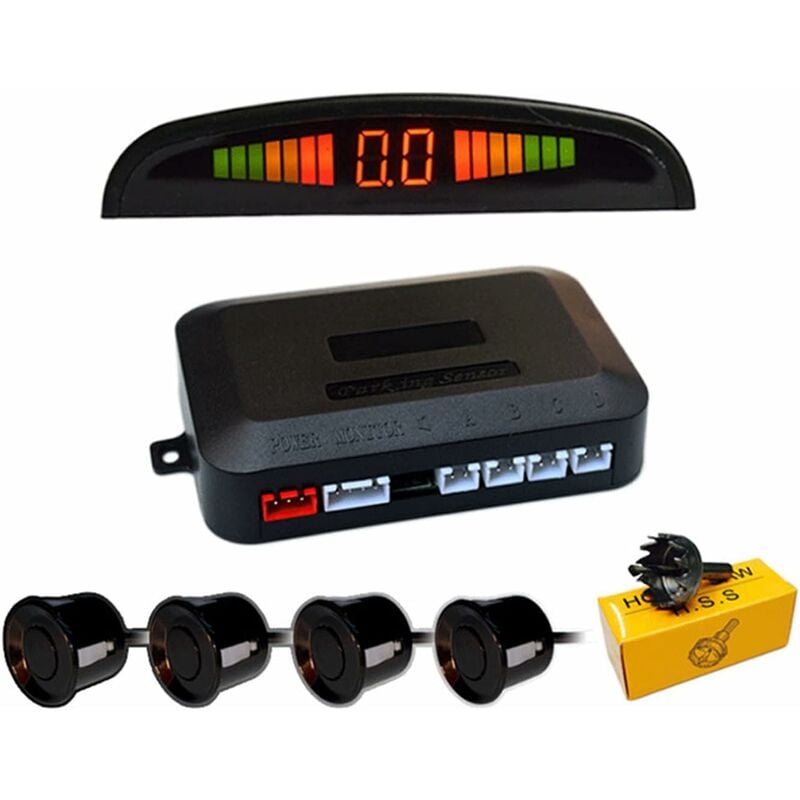 Radars de recul pour Voiture, 4 capteurs universels capteur de recul Voiture avec Affichage Couleur LED, kit Alarme Audio de recul (Noir)