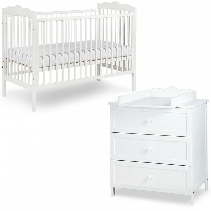 radek iii chambre bébé commode à langer et lit en bois blanc 120x60 cm