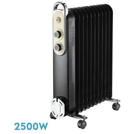 Radiador Aceite Amarantus 2500w 11elementos Negro/beis 3potencias Antivuelco Termostato Reg. Seguridad Asa 62,5x48x24cm