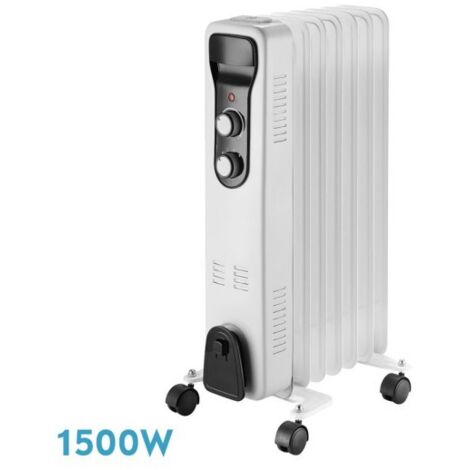 Radiador Aceite Brasilia 1500w 7elementos Blanco/negro 3potencias Antivuelco Termostato Reg.seguriadad Asa 59,5x33x24cm