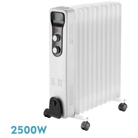 Radiador Aceite Brasilia 2500w 11elem.blanco/negro 3potencias Antivuelco Termostato Reg.seguridad.asa 59,5x48x24cm
