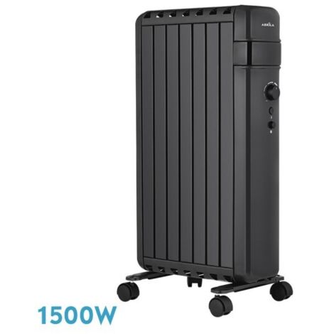 Radiador Aceite Polonia 1500w Negro Aletas Cerradas 7elementos 3potencias Antivuelco Prot.seguridad 63,5x37,5x24,5cm