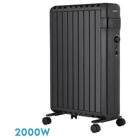Radiador Aceite Polonia 2000w Negro Aletas Cerradas 9elementos 3Potencias Antivuelco Prot.seguridad 63,5x45x24,5 Cm