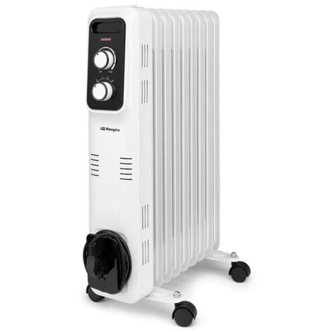 Radiador de Aceite 9 elementos 2000W Orbegozo RL2000, 3 potencias de calor, Termostato regulable, blanco