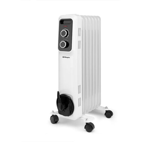 Radiador de aceite Orbegozo RS 1500, 7 elementos, termostato regulable, 3 potencias de calor, ruedas pivotantes multidireccionales, 1500 W