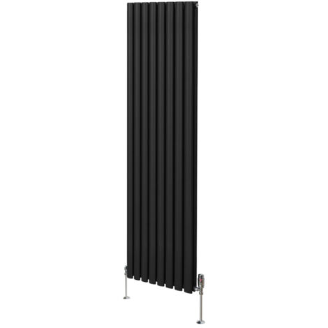 Radiador De Columna Ovalada 1800mm x 480mm Vertical & Válvulas Cromadas TRV  Negro   Acero  Montado en pared  Kit de fijación y soportes  + Cepillo de limpieza GRATIS