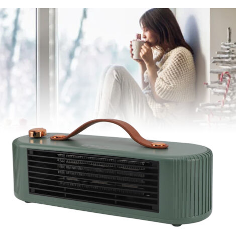 Radiador de sobremesa PTC de 800 W, ABS verde, 28,5 cm, con protección contra sobrecarga y 2 niveles de velocidad para oficina y hogar.