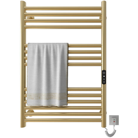  Toallero con calefacción, calentador de toallas para baño, toallero  eléctrico de acero inoxidable dorado con temporizador, radiador de 115 W,  montado en la pared, 10 barras redondas, 28.346 x 17.717 x